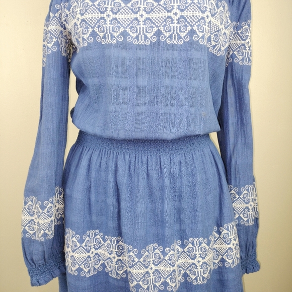 Tory Burch 100% Cotton Embroidered Off-the-Shoulder Smocked Mini Dress Sz. XS - Picture 5 of 13